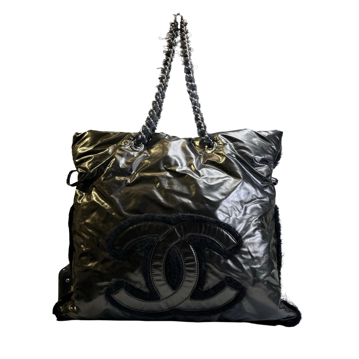 Used CHANEL CC Logo Deauville Tote Bag Black Silver