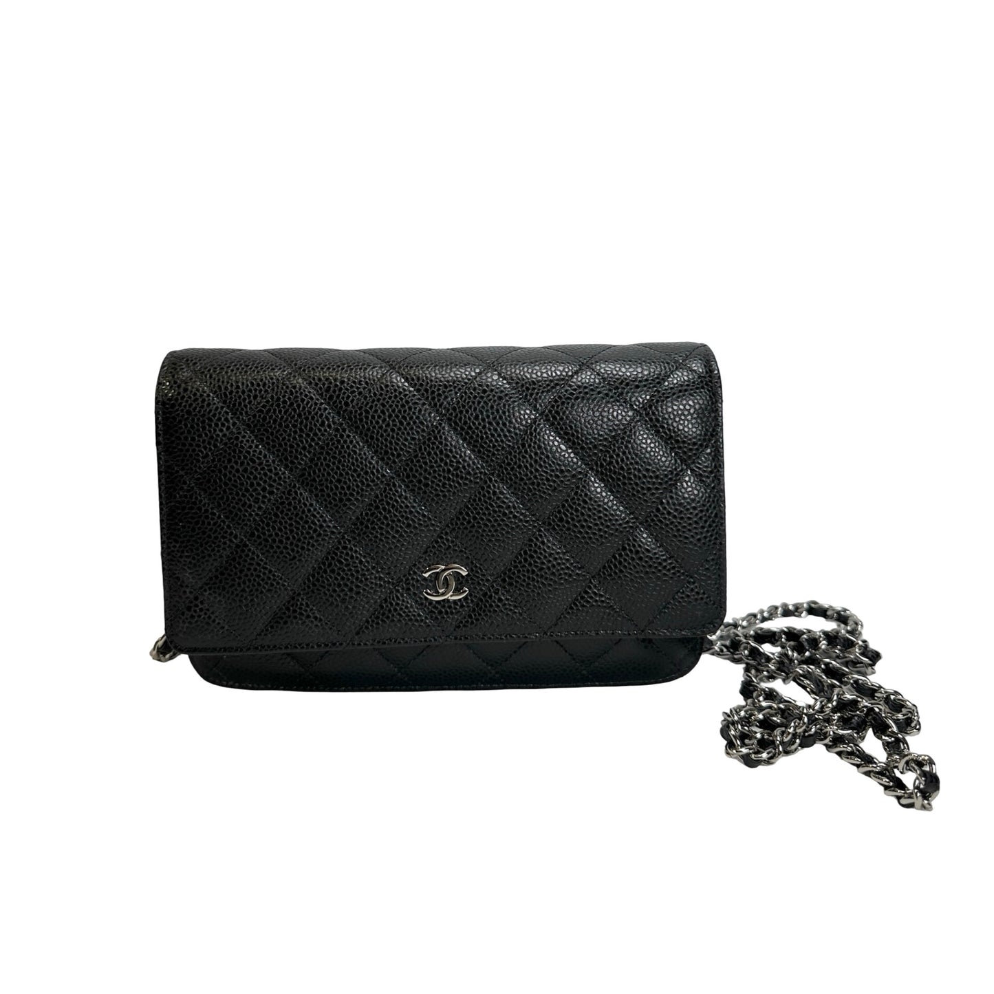 CHANEL Quilted Caviar Classic Long Flap Wallet Wallet Black Silver