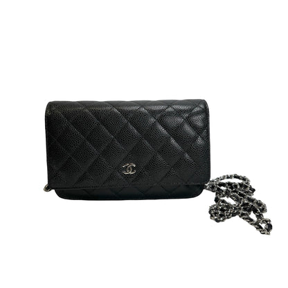 CHANEL Quilted Caviar Classic Long Flap Wallet Wallet Black Silver