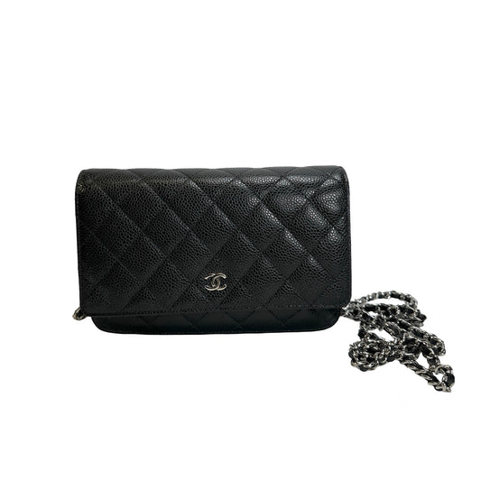 CHANEL Quilted Caviar Classic Long Flap Wallet Wallet Black Silver