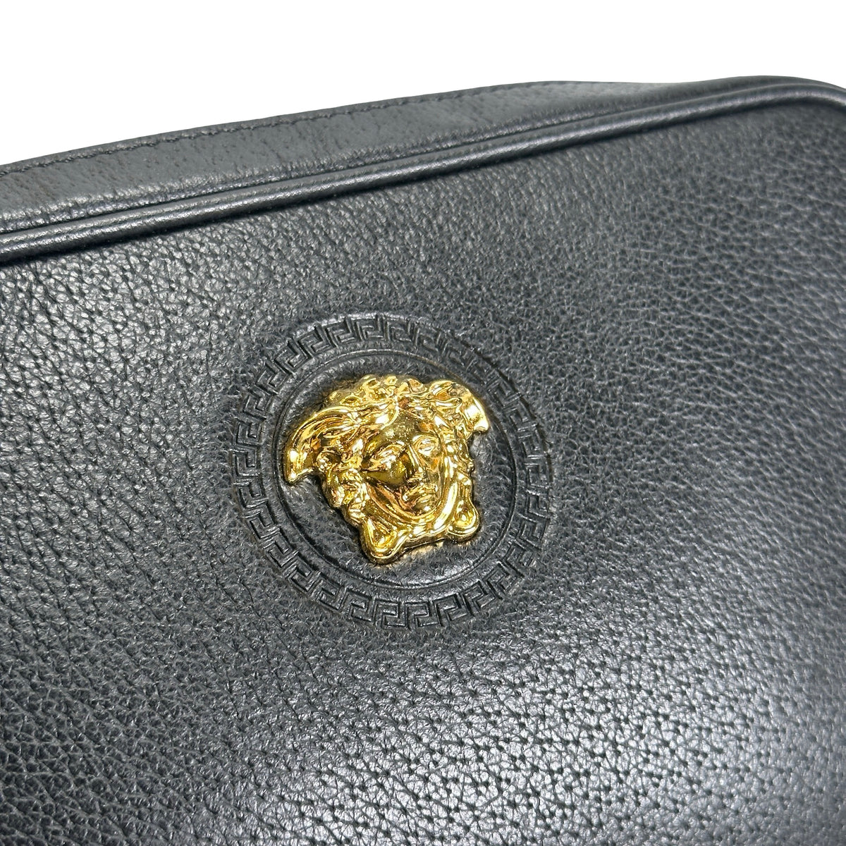 VERSACE Pebbled Leather Medusa Camera Bag Camera Bag Black Gold