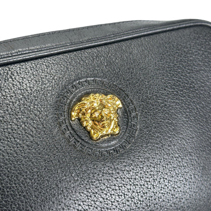 VERSACE Pebbled Leather Medusa Camera Bag Camera Bag Black Gold