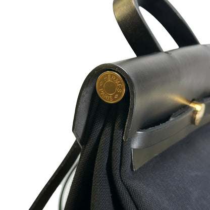 Used HERMES Canvas Leather Herbag A Dos Zip Retourne Backpack Black