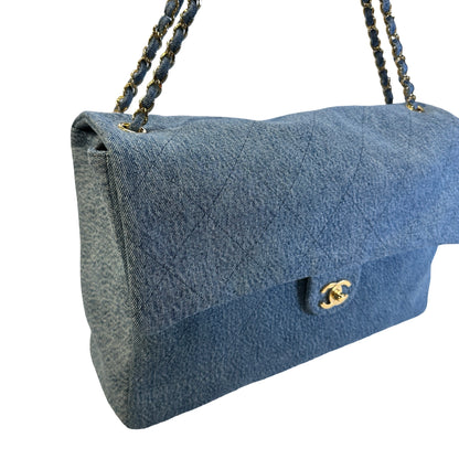 Used CHANEL Denim Classic Flap Chain Shoulder Bag Blue GHW