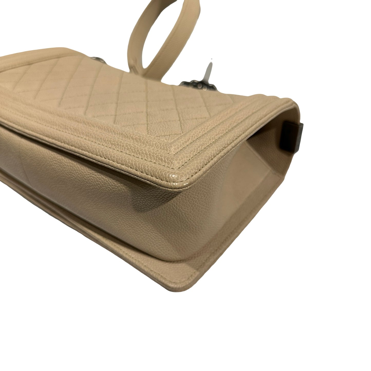 Used Chanel Caviar Leather Boy 25 Shoulder Bag Beige PHW