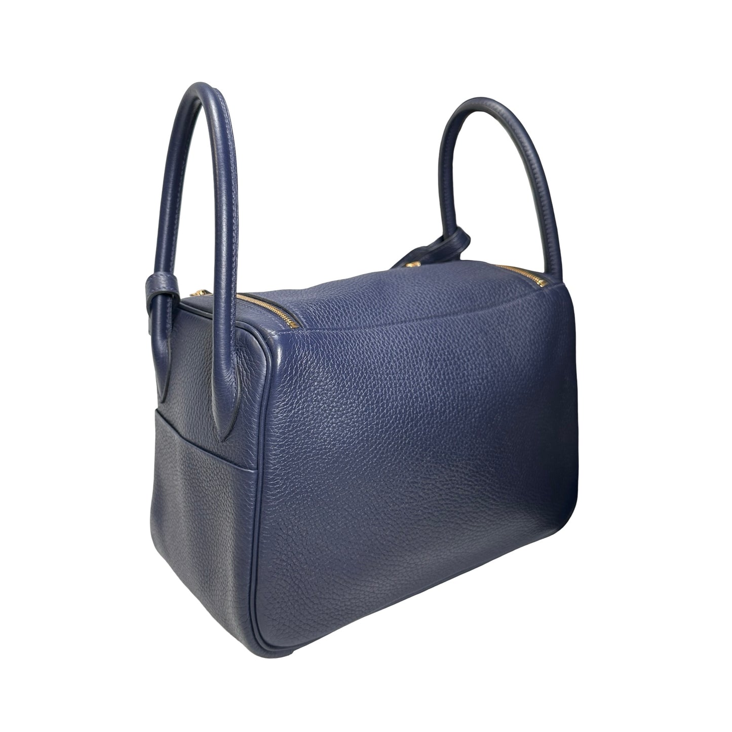 Used HERMES Clemence Lindy 26 Handbag Navy GHW