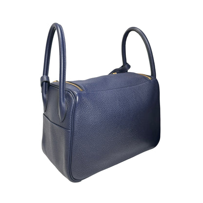 Used HERMES Clemence Lindy 26 Handbag Navy GHW
