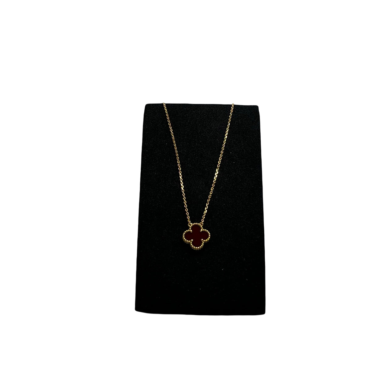 Used VAN CLEEF & ARPELS Carnelian Yellow Gold Vintage Alhambra Pendant Necklace Red Gold