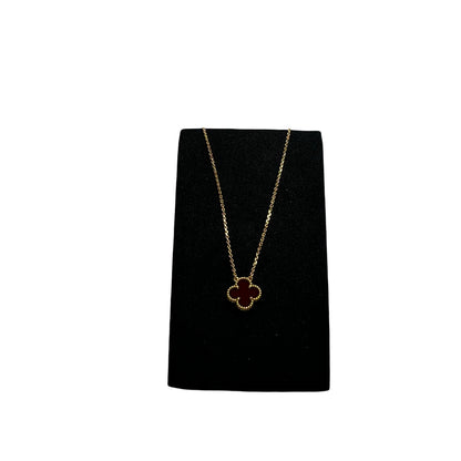 Used VAN CLEEF & ARPELS Carnelian Yellow Gold Vintage Alhambra Pendant Necklace Red Gold
