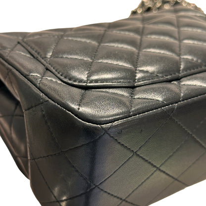 Used CHANEL Lambskin Leather Mini flap 17cm Cross Body Bag Black PHW