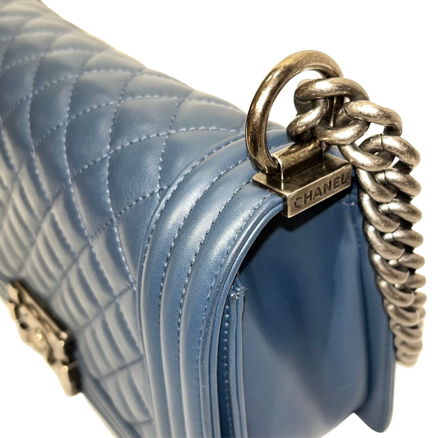 CHANEL BOY 25CM BLUE PHW CHAIN SHOULDER BAG [3001751]