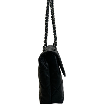 Used CHANEL Quilted Caviar Classic Flap Chain Shoulder Bag Black Silver