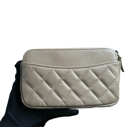 Used CHANEL Quilted Lambskin Flap Bag Handbag Beige GHW