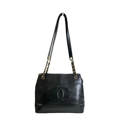 Used CHANEL solid vintage CC logo shoulder bag Shoulder Bag black