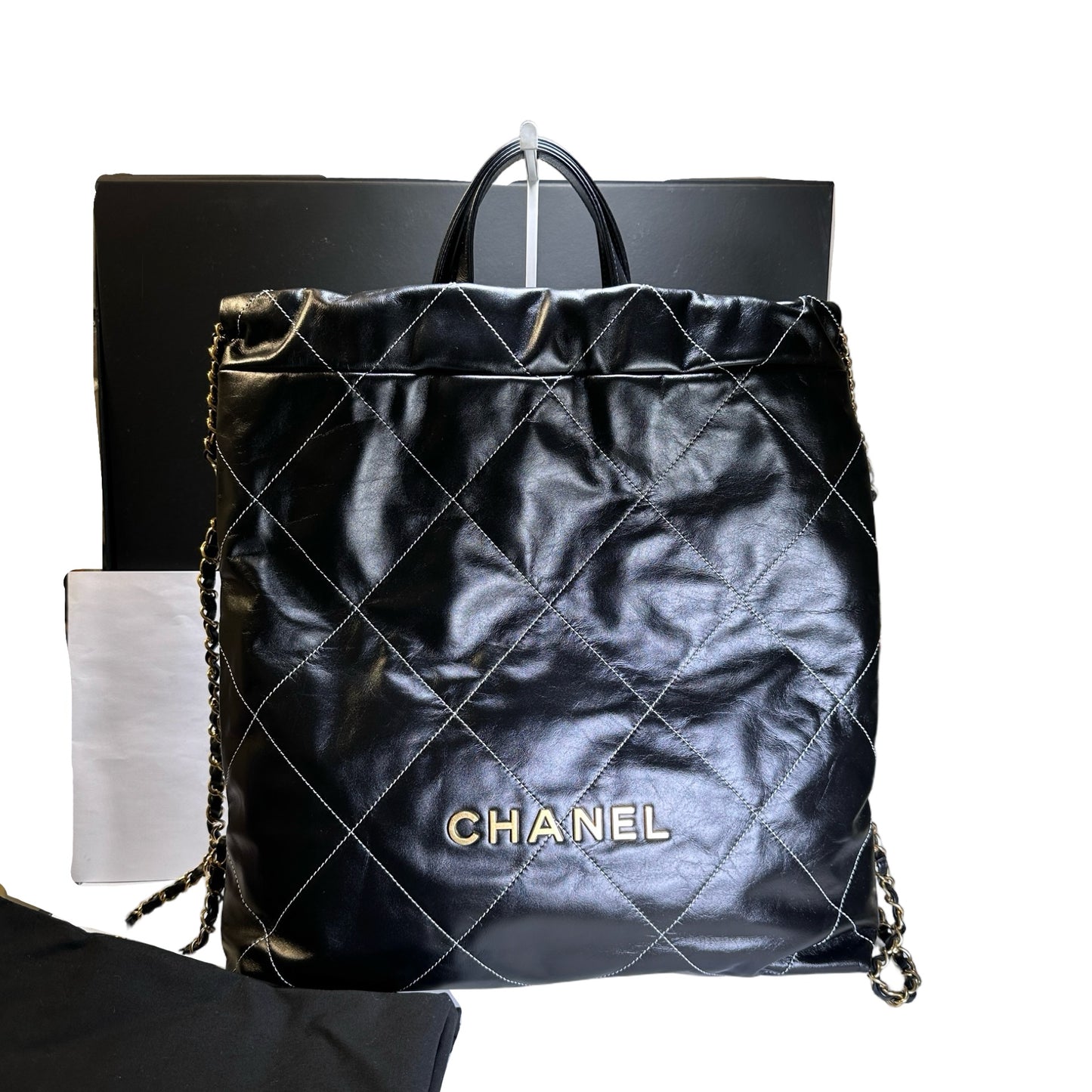 Used CHANEL Lambskin 22 Backpack Backpack Black GHW