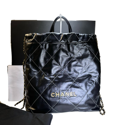 Used CHANEL Lambskin 22 Backpack Backpack Black GHW