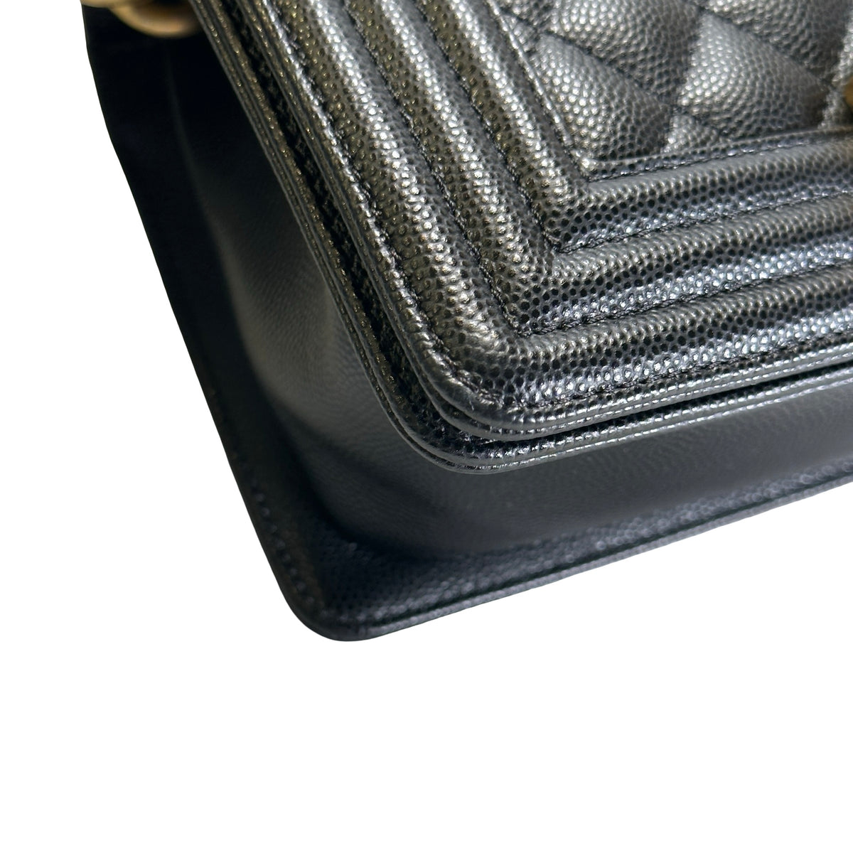 Used CHANEL Quilted Caviar Boy 20 Shoulder Bag Black Gold