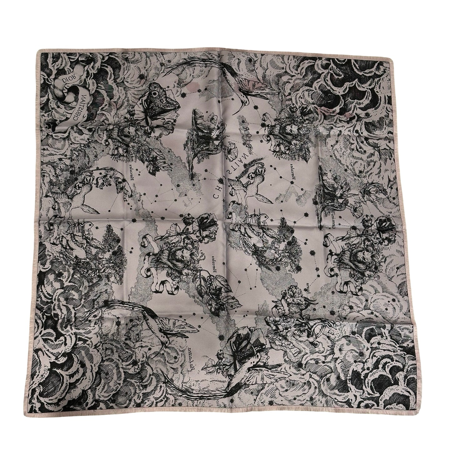 Used DIOR Silk Zodiac Silk Scarf Scarf Pink Black