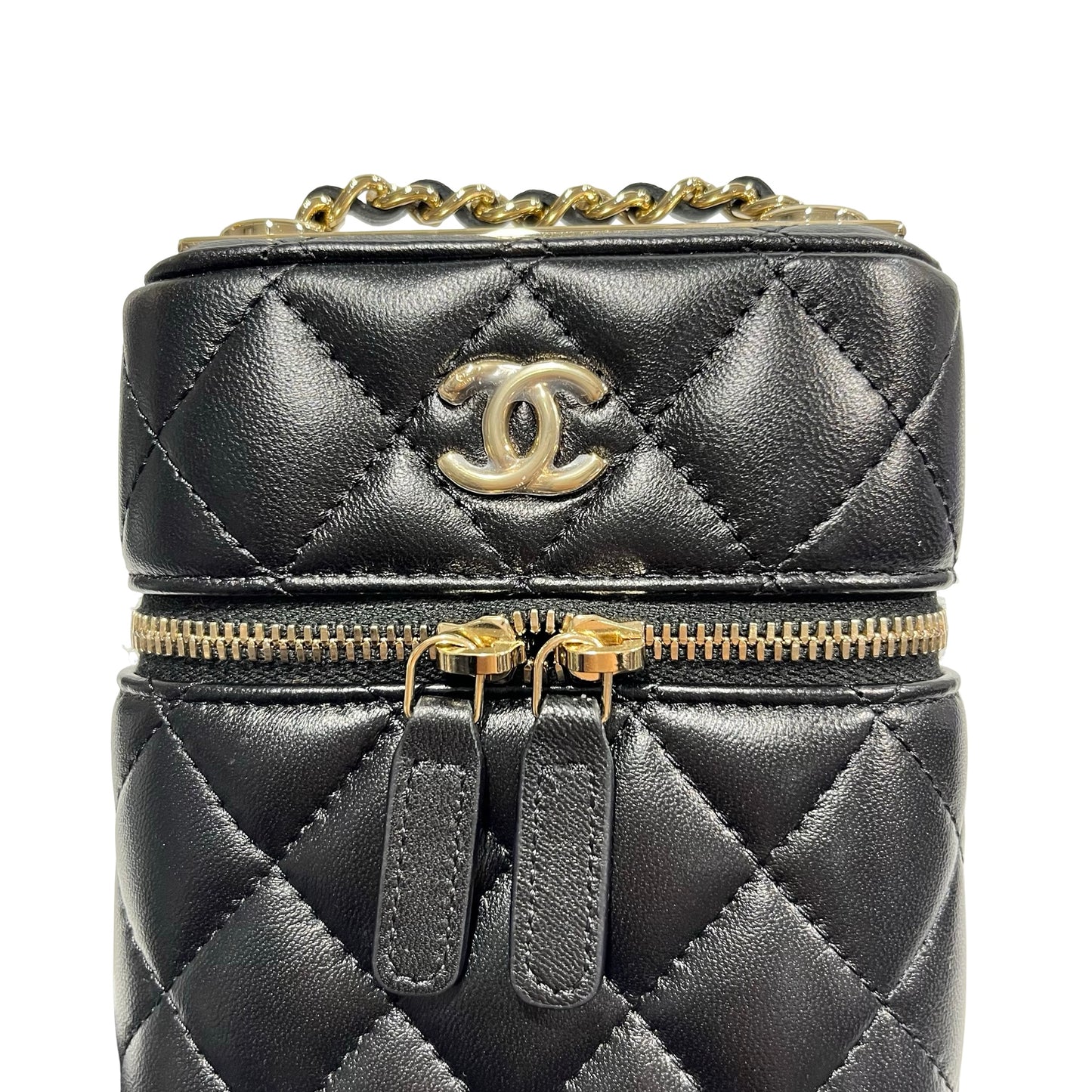 Used CHANEL Lambskin Leather Cross Body Bag Black GHW