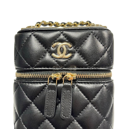 Used CHANEL Lambskin Leather Cross Body Bag Black GHW