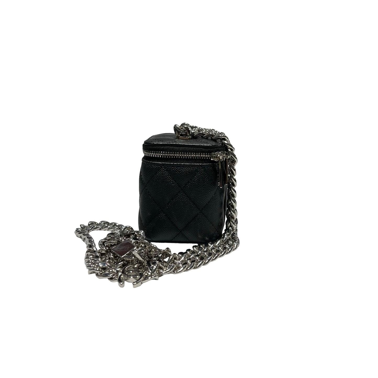 Used CHANEL Vanity Case with Black White Chain Cross Body Bag Black PHW