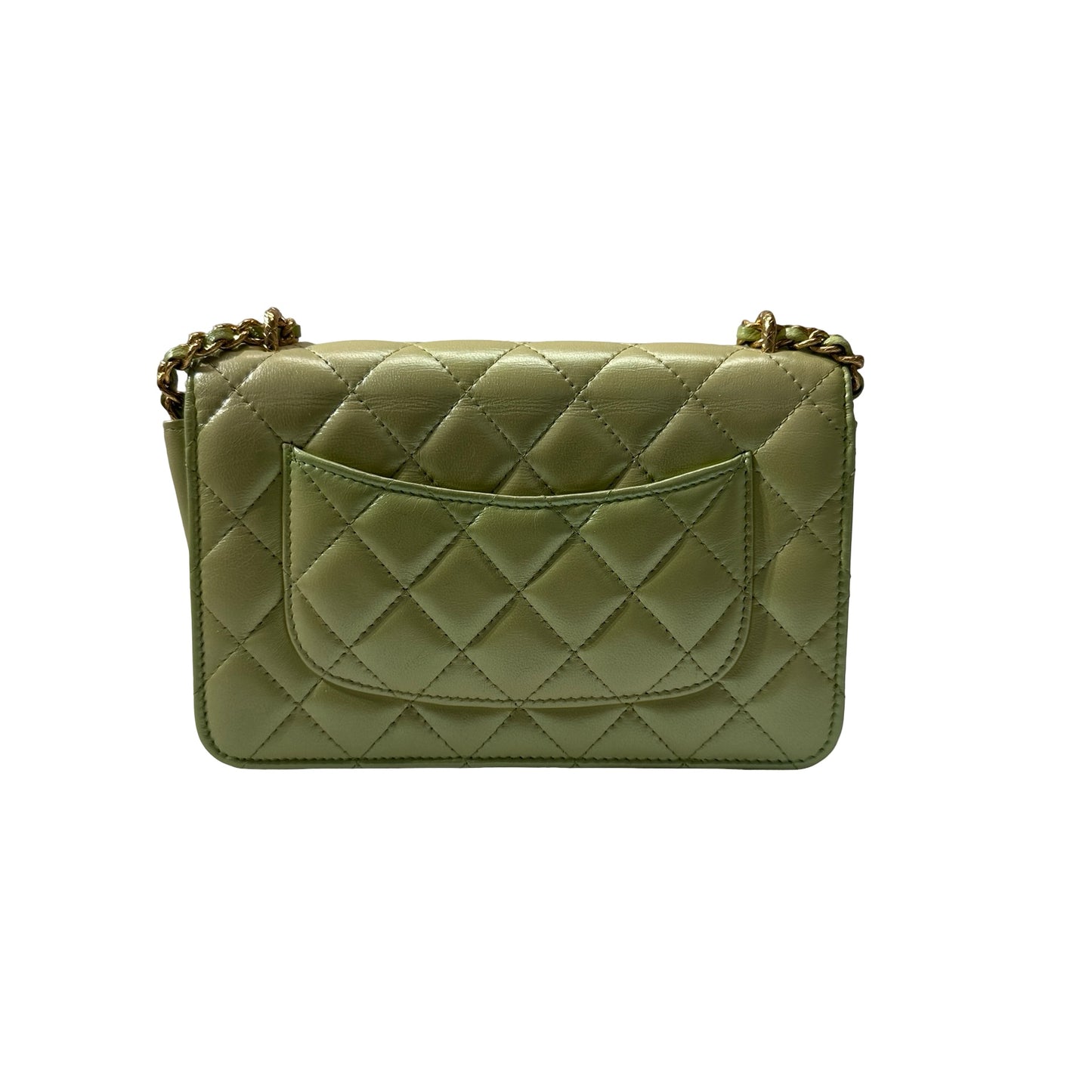 Used CHANEL Lambskin Leather MINI WOC Cross Body Bag GHW Green