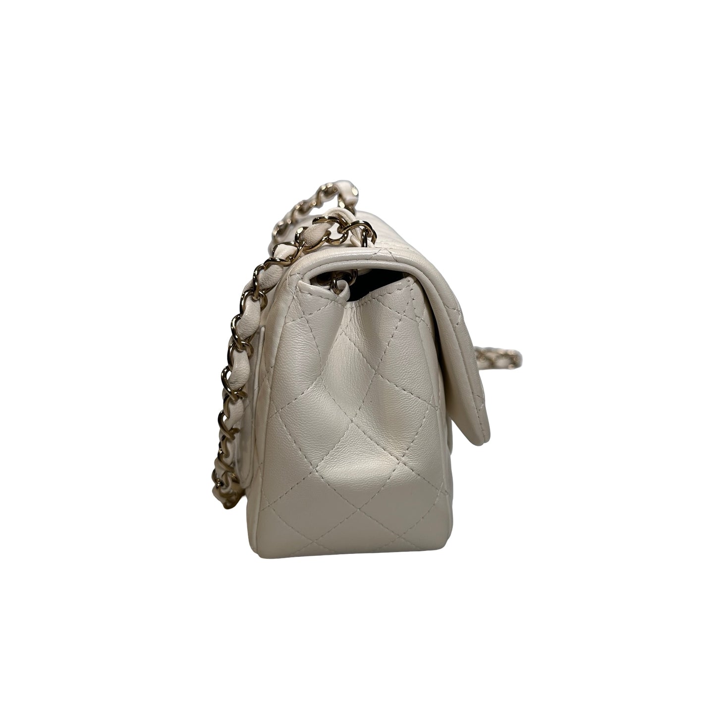 Used CHANEL Quilted Lambskin Classic Mini Rectangular Flap Bag Chain Shoulder Bag White GHW