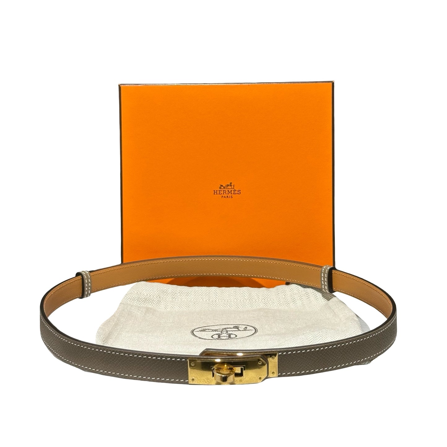 New HERMÈS KELLY BELT Belt Brown GHW