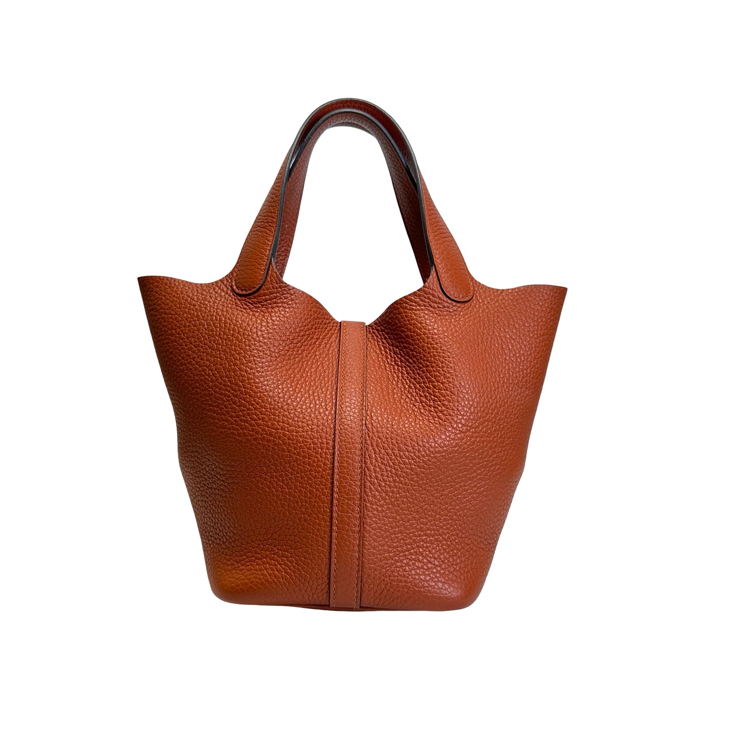 Used HERMES Clemence Leather Picotin 18 Bucket Bag 6C Brown GHW