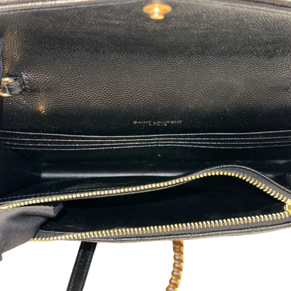 Used SAINT LAURENT Calfskin Leather ENVELOPE WOC Cross Body Bag Black GHW