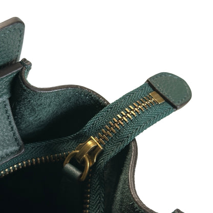 Used CELINE Drummed Calfskin Luggage Nano Handbag Dark Green
