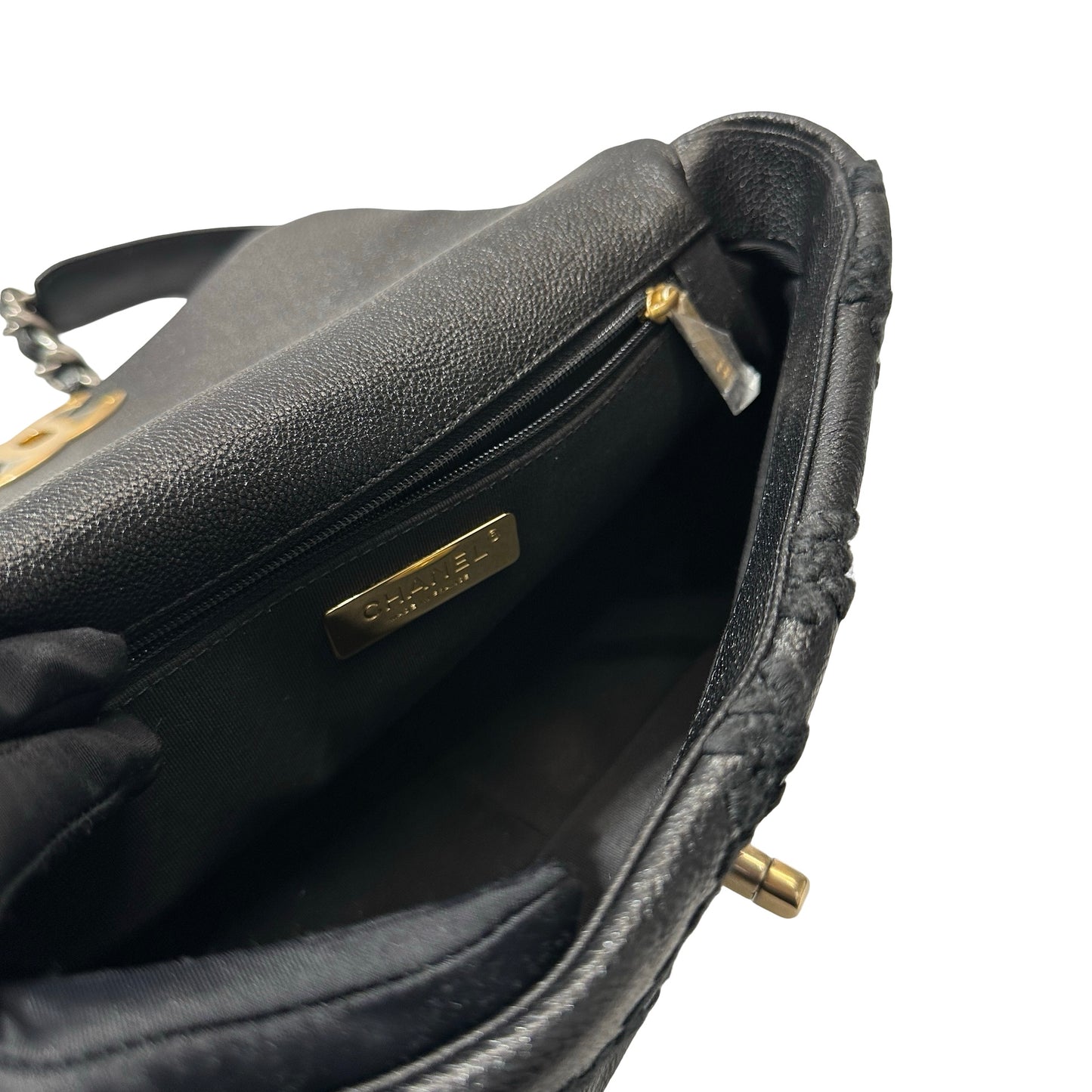 Used CHANEL Calfskin Leather 19 Small Calfskin Shoulder Bag Black GHW