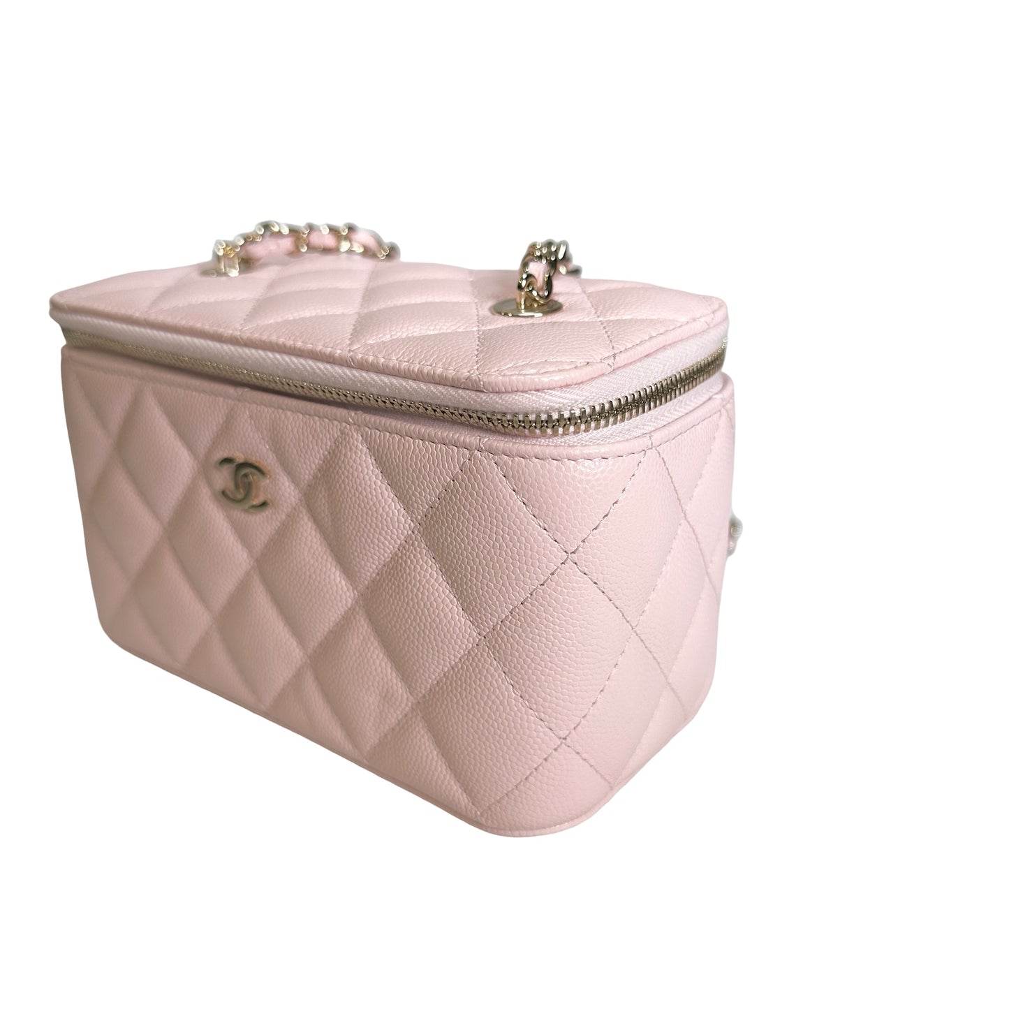 Used CHANEL Quilted Caviar Long Vanity Case Vanity case Pink