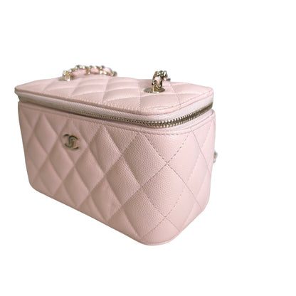 Used CHANEL Quilted Caviar Long Vanity Case Vanity case Pink