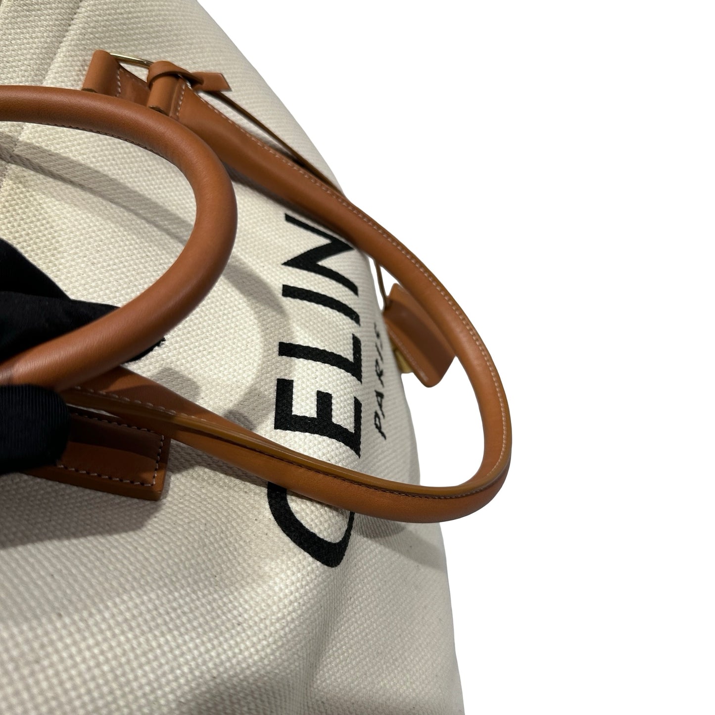 Used CÉLINE Canvas CABAS TOTE Tote Bag White Brown GHW