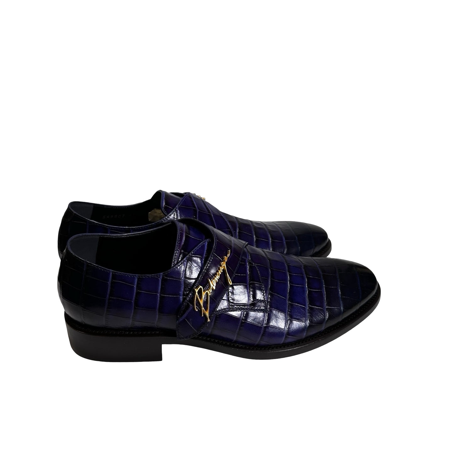 Used BALENCIAGA Crocodile-Embossed Cursive Logo Formal Shoes Shoes Purple