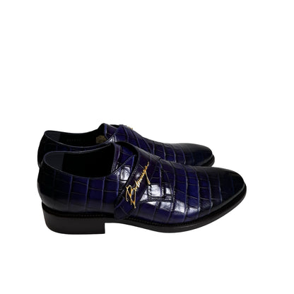 Used BALENCIAGA Crocodile-Embossed Cursive Logo Formal Shoes Shoes Purple