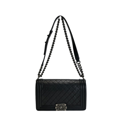 Used CHANEL Quilted Calfskin Boy Bag Shoulder Bag Black Silver
