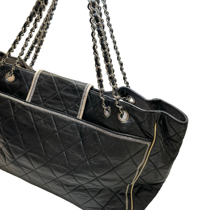 Used CHANEL Quilted Leather Quilted Tote Tote Bag Black Silver