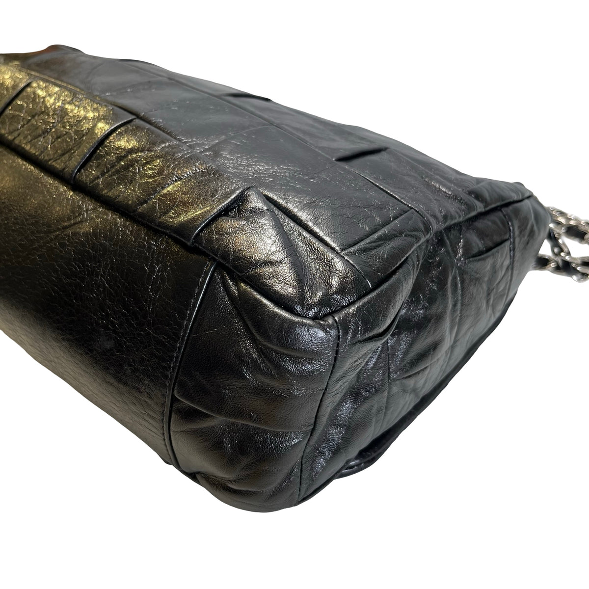 Used CHANEL Chocolate Bar Aged Calfskin 2.55 Reissue Flap Bag Chocolate Bar Chain Shoulder Bag Black，PHW