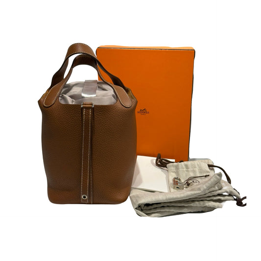 Used HERMÈS Clemence leather Picotin Handbag Brown PHW