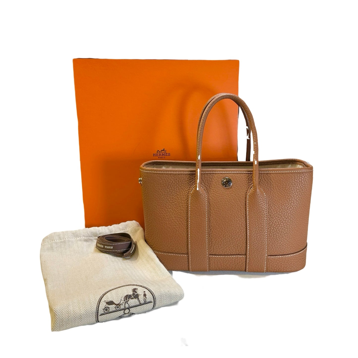 Used HERMES Leather Garden Party Tote Bag Brown