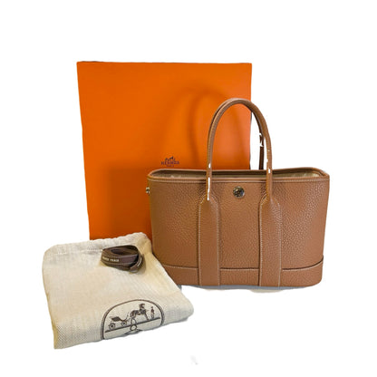 Used HERMES Leather Garden Party Tote Bag Brown