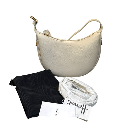 Used CELINE Grained Calfskin Teen Lulu Rice Hobo Bag White Ghw