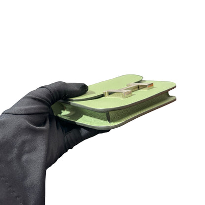 Used HERMÈS Calfskin Leather Constance Slim Wallet Green PHW