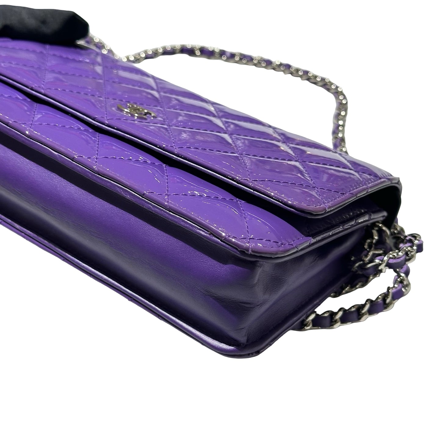 Used CHANEL Patent Leather WOC Cross Body Bag Purple PHW
