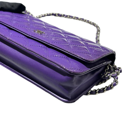 Used CHANEL Patent Leather WOC Cross Body Bag Purple PHW