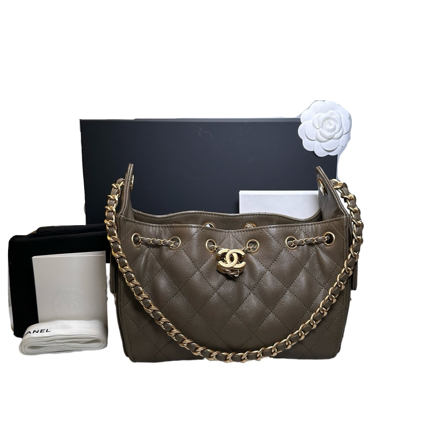 Used CHANEL Caviar Quilted Hobo Bag Hobo Bag Brown GHW