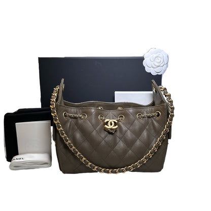 Used CHANEL Caviar Quilted Hobo Bag Hobo Bag Brown GHW