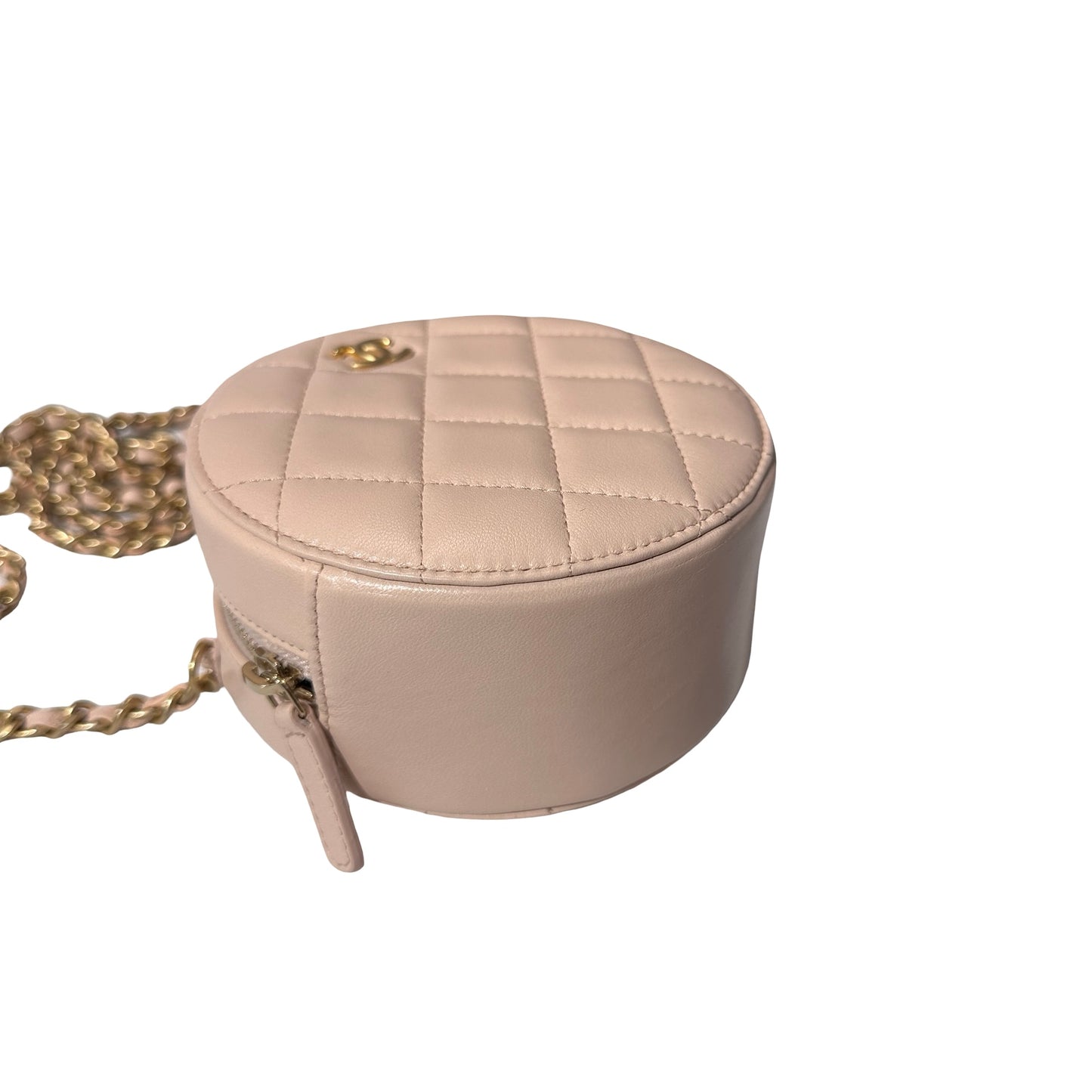 Used CHANEL Lambskin Leather Chain with Gold Ball Cross Body Bag Pink GHW